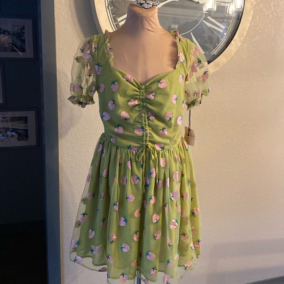 Smak Parlour Strawberries print Woodstock flair dress - Picture 5 of 9